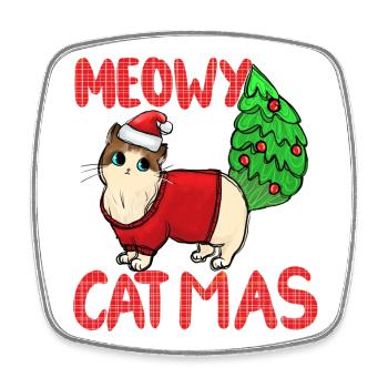 Meowy Catmas Katze Weihnachtssweater - Viereckiger Kühlschrankmagnet - Weiß - Vorne