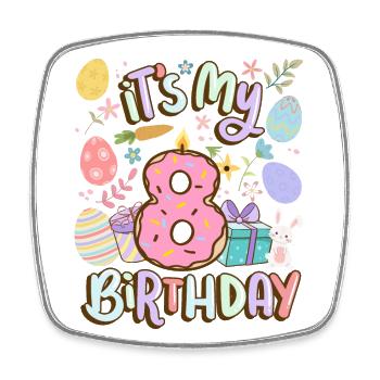 C’est mon 8e anniversaire Pâques Donut Noël lapin - Magnet carré - blanc - Devant