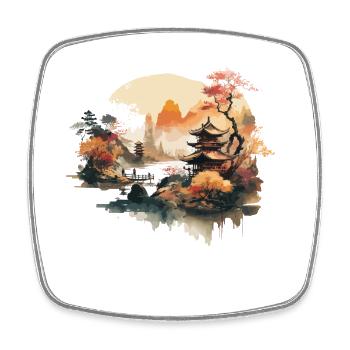Asiatisches Aquarell - Viereckiger Kühlschrankmagnet - Weiß - Vorne