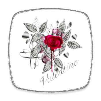 Composition argentée de la Saint-Valentin avec des roses - Magnet carré - blanc - Devant