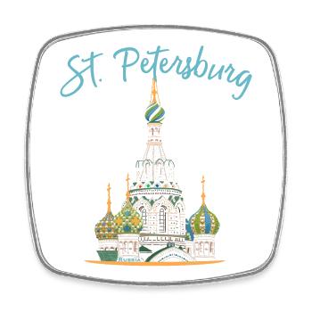 St. Petersburg, Church, Russia, Line Drawing - Square fridge magnet - white - Front