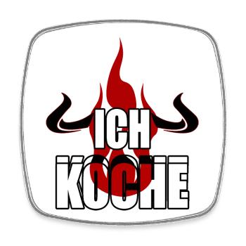 ich koche Flamme Hörner Teufel Rind - Viereckiger Kühlschrankmagnet - Weiß - Vorne