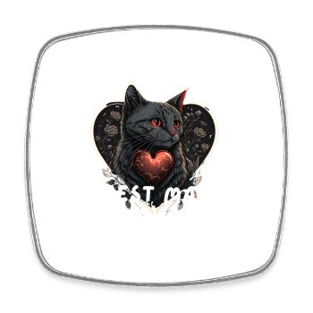 Chat félin cœur Valentine - Magnet carré - blanc - Devant