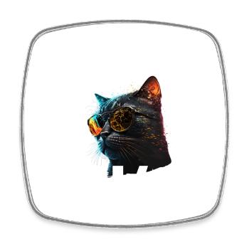 Chat neon lunettes arcenciel - Magnet carré - blanc - Devant