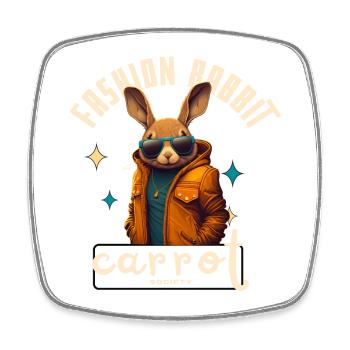 Urban rabbit in orange jacket - Square fridge magnet - white - Front