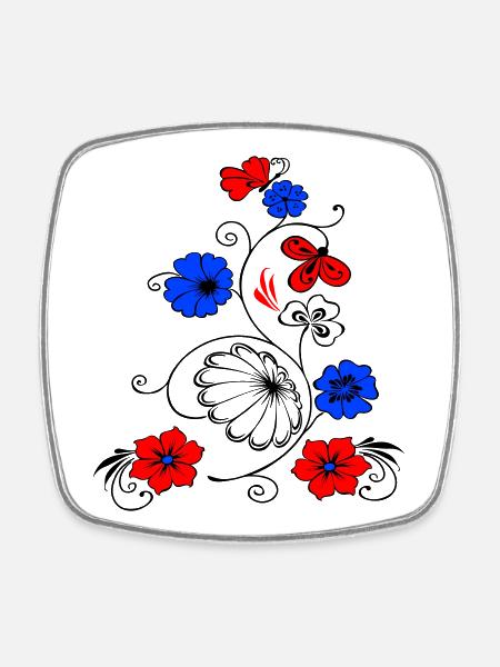 Blumenranke mit Schmetterling - Viereckiger Kühlschrankmagnet - Weiß