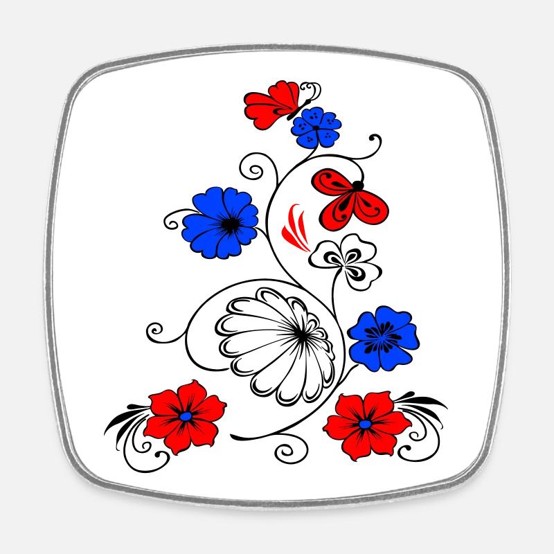 Blumenranke mit Schmetterling - Viereckiger Kühlschrankmagnet - Weiß