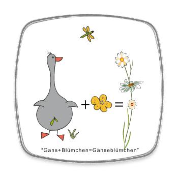 Gans und Blümchen gleich Gänseblümchen - Viereckiger Kühlschrankmagnet - Weiß - Vorne