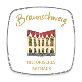 Hôtel de ville historique de Braunschweig, Basse-Saxe - Magnet carré - blanc - Devant