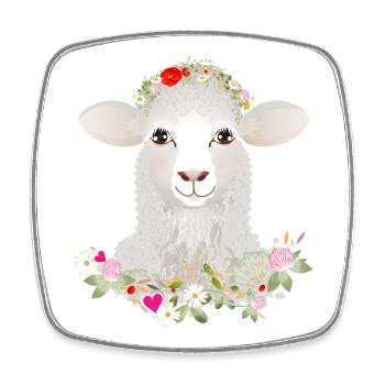 A cute sheep with spring wreath - Square fridge magnet - white - Front