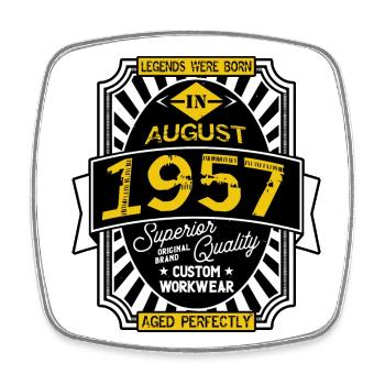 1957 AUGUST - Square fridge magnet - white - Front
