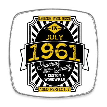 1961 JULY - Square fridge magnet - white - Front
