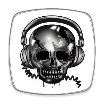 Totenkopf Skull mit Kopfhörer im Chrom Look - Viereckiger Kühlschrankmagnet - Weiß - Vorne