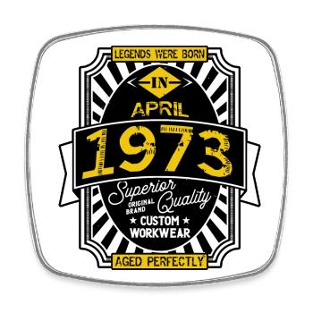 1973 APRIL - Square fridge magnet - white - Front