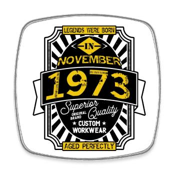 1973 NOVEMBER - Square fridge magnet - white - Front