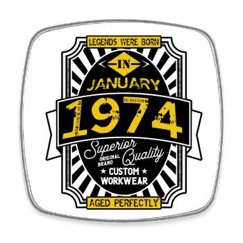JANUAR 1974 - Viereckiger Kühlschrankmagnet - Weiß - Vorne