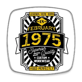 1975 FEBRUARY - Square fridge magnet - white - Front