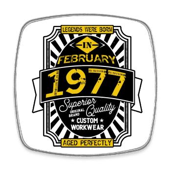 1977 FEBRUAR - Viereckiger Kühlschrankmagnet - Weiß - Vorne