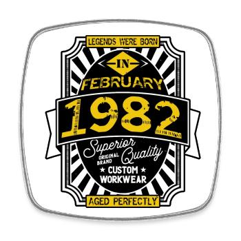 1982 FEBRUARY - Square fridge magnet - white - Front