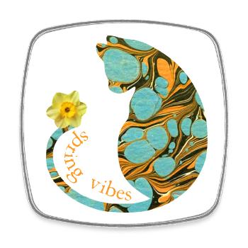 katze mit blume e 204 - Viereckiger Kühlschrankmagnet - Weiß - Vorne
