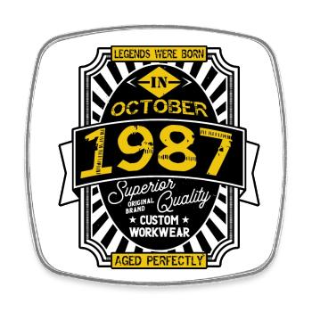 1987 OCTOBER - Square fridge magnet - white - Front