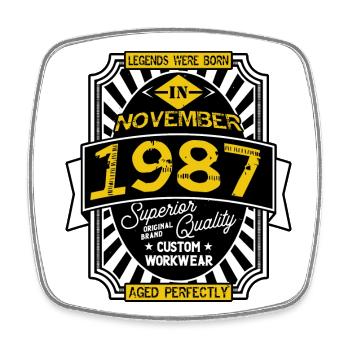 NOVEMBER 1987 - Viereckiger Kühlschrankmagnet - Weiß - Vorne
