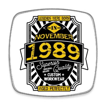 1989 NOVEMBER - Magnet carré - blanc - Devant