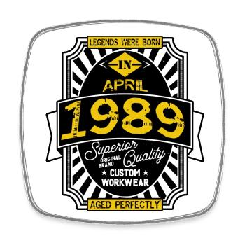 1989 APRIL - Square fridge magnet - white - Front