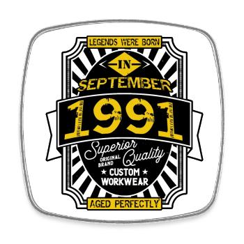 SEPTEMBER 1991 - Viereckiger Kühlschrankmagnet - Weiß - Vorne