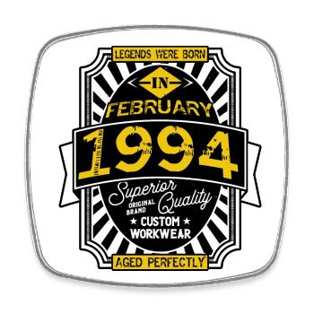 1994 FEBRUAR - Viereckiger Kühlschrankmagnet - Weiß - Vorne