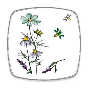 Kräuter, Kamille, Bienen - Viereckiger Kühlschrankmagnet - Weiß - Vorne