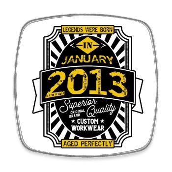 2013 JANUARY - Square fridge magnet - white - Front