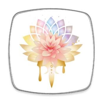 Symbole de lotus avec fleurs dorées aux couleurs pastel - Magnet carré - blanc - Devant