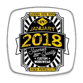 2018 JANUARY - Square fridge magnet - white - Front