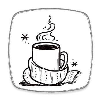 Gemütliche Tasse mit Dampf und Schal - Viereckiger Kühlschrankmagnet - Weiß - Vorne