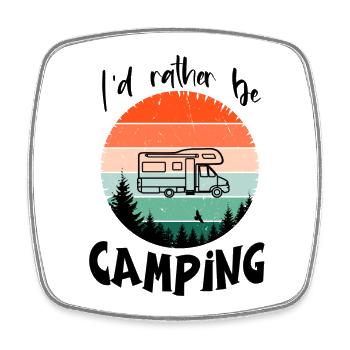 I'd rather go camping - I'd rather go camping - Square fridge magnet - white - Front