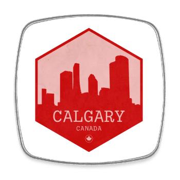 Calgary Skyline Red Badge - Square fridge magnet - white - Front