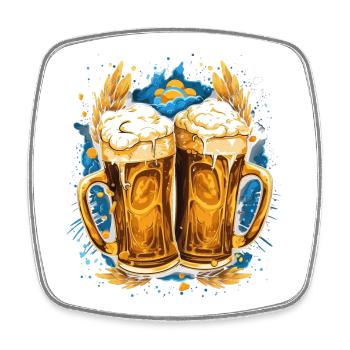 Bier, Bierkrug mit Schaumkrone, Goldene Bierkrüge - Viereckiger Kühlschrankmagnet - Weiß - Vorne