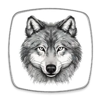 Wolfskopf, gezeichnetes Kunstwerk - Viereckiger Kühlschrankmagnet - Weiß - Vorne