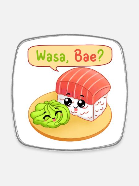 sushi, fan de sushi, wasabi - Magnet carré - blanc