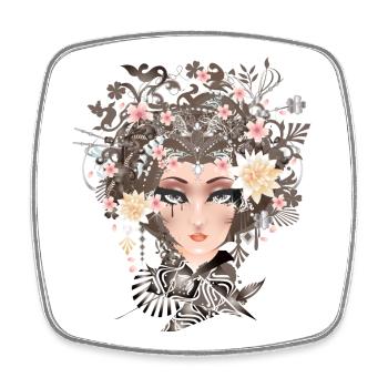 Portrait of a young woman with flowers in her hair - Square fridge magnet - white - Front
