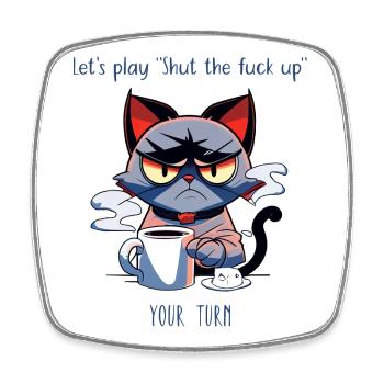 Grim Cat Coffee Sarcasm Saying - Square fridge magnet - white - Front