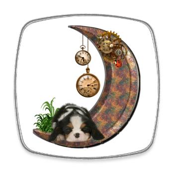 Steampunk-Mond mit Welpen - Viereckiger Kühlschrankmagnet - Weiß - Vorne