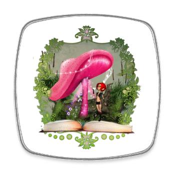 Fée mignonne avec champignon fantastique - Magnet carré - blanc - Devant