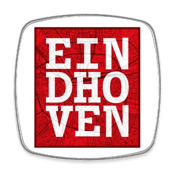 Eindhoven Großbuchstaben auf Stadtplan - Viereckiger Kühlschrankmagnet - Weiß - Vorne