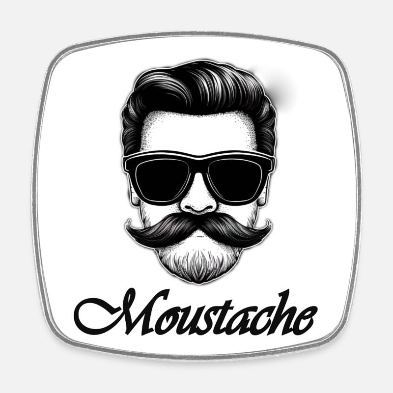 Moustache - Magnet carré - blanc