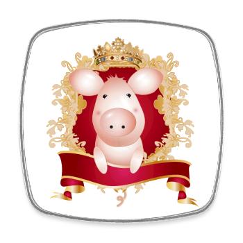 Schwein mit prächtigen Wappen und Banner - Viereckiger Kühlschrankmagnet - Weiß - Vorne