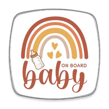 Boho Regenbogen Herzen Babyflasche Baby on Board - Viereckiger Kühlschrankmagnet - Weiß - Vorne