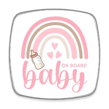 Boho Regenbogen Herzen Babyflasche Baby on Board - Viereckiger Kühlschrankmagnet - Weiß - Vorne