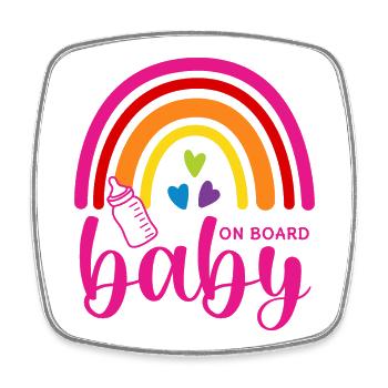 Boho Regenbogen Herzen Babyflasche Baby on Board - Viereckiger Kühlschrankmagnet - Weiß - Vorne
